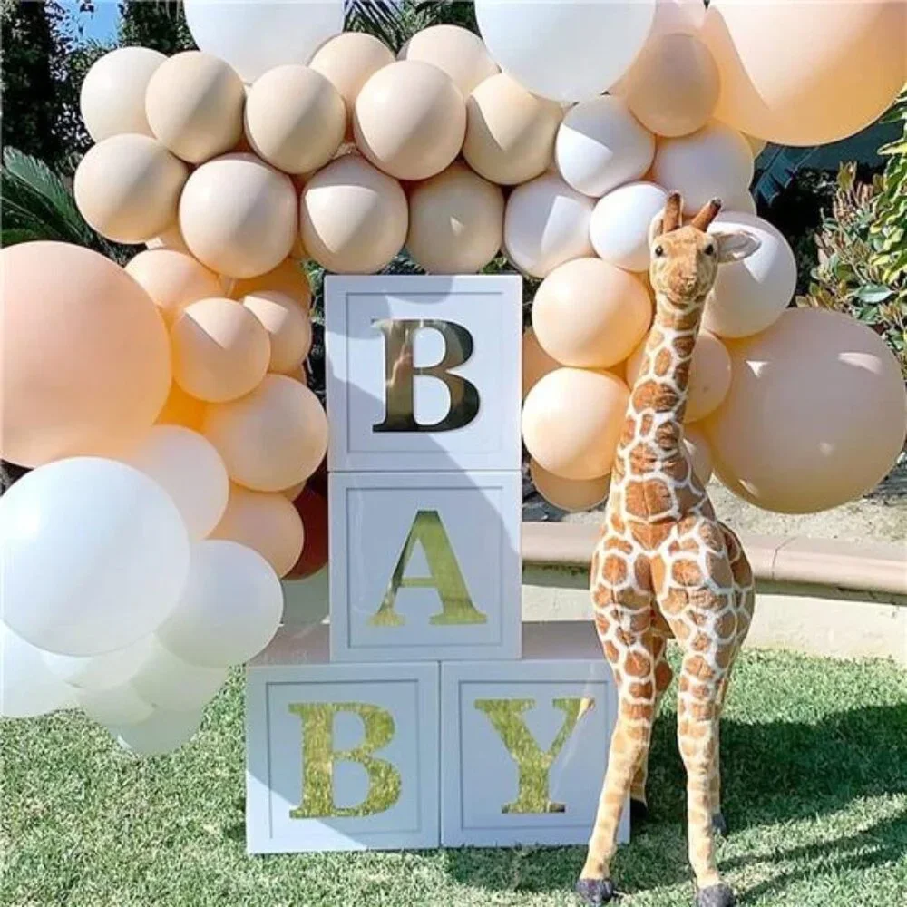 Baby Shower Boxes Party Decorations - 4pcs Stereoscopic White Gold Boxes